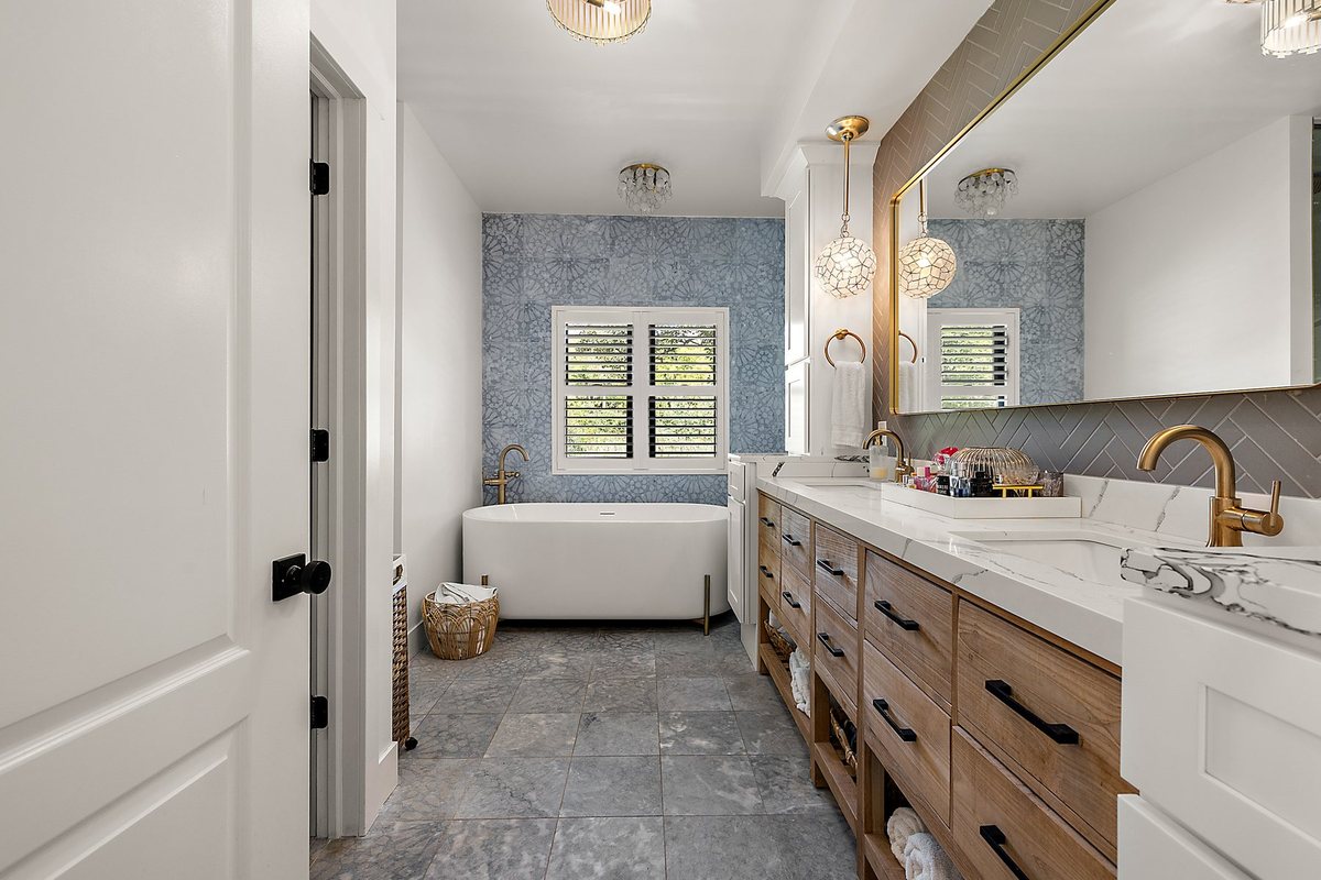 Finished bathroom entry and trim detail.