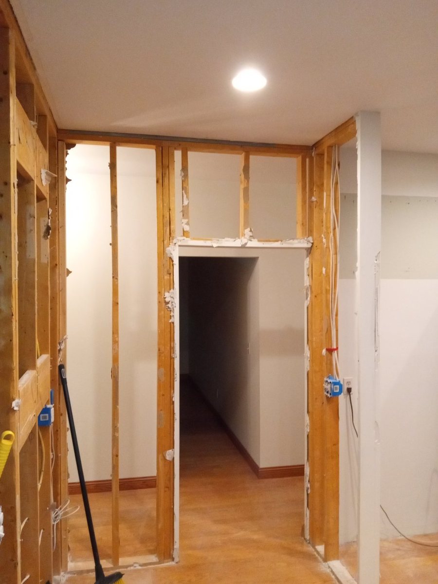 Hallway door opening prepared for detail work.